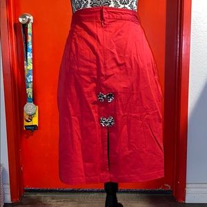 Sourpuss red pencil skirt with leopard bows